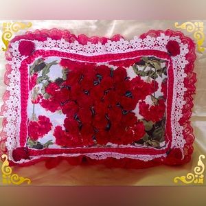 Hand Crafted Red Roses Bouquet Pillow Passion Flower-Scented